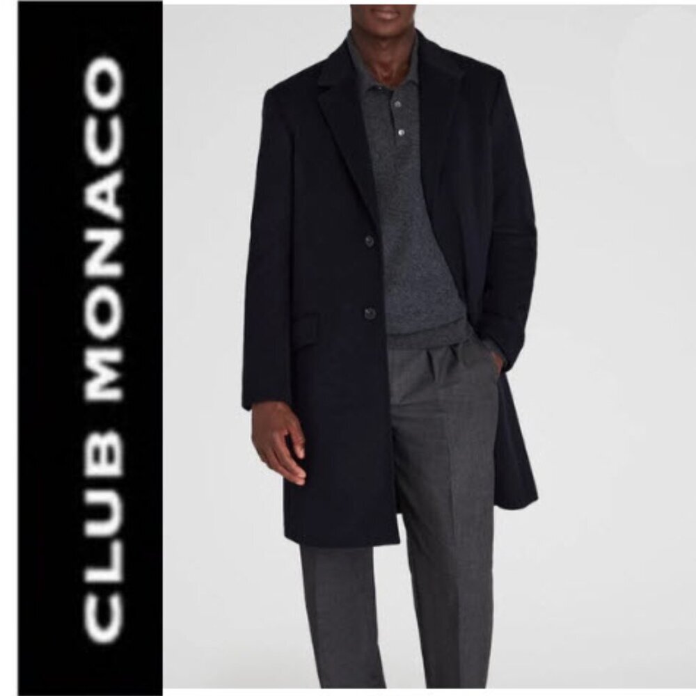 Club Monaco Men's Black Wool Coat Trench Size Medium - 38, Classic Design,